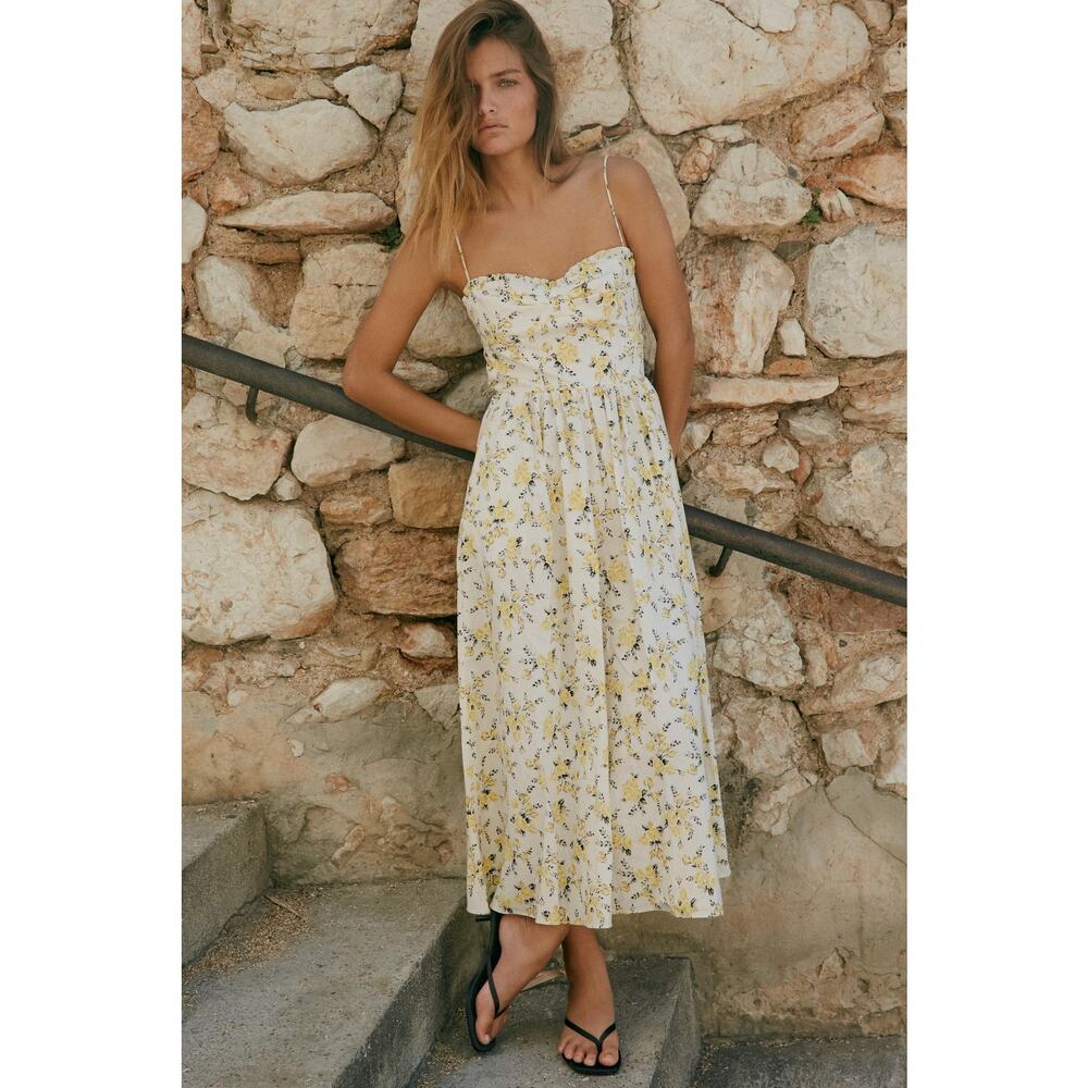 Zara Yellow Floral Midi Dress